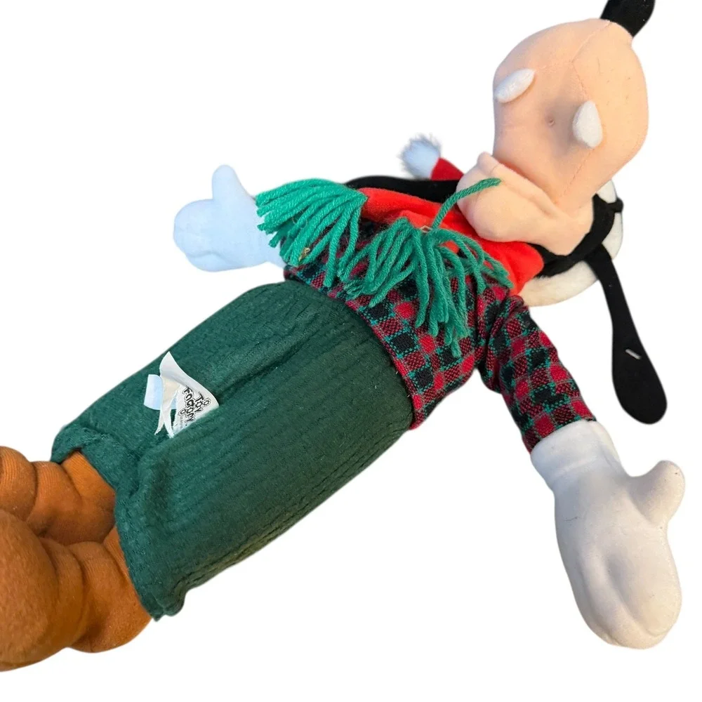 Disney Goofy Plush Toy Holiday Christmas Santa Hat Plaid‎ Scarf Green Pants